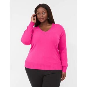 Lane Bryant Women's Hot Pink Long Sleeve V-Neck Knit Sweater Size 18/20 Plus